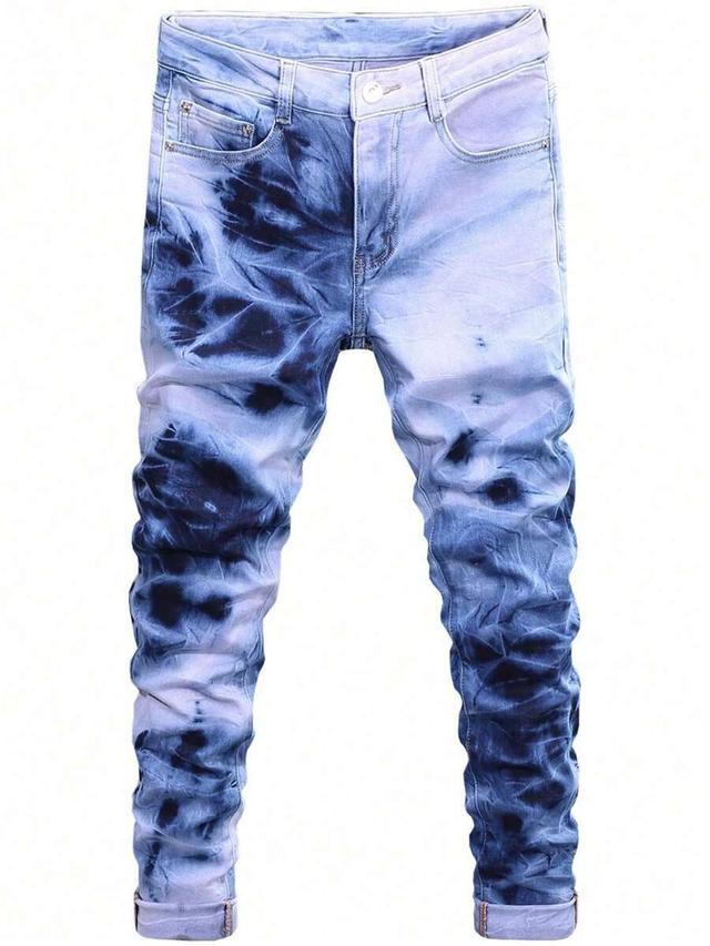 tie-dye men's slim tapered tie-dye gradient denim jeans