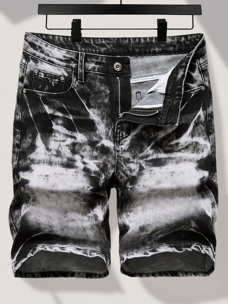 men's slim stretch acid wash denim shorts
