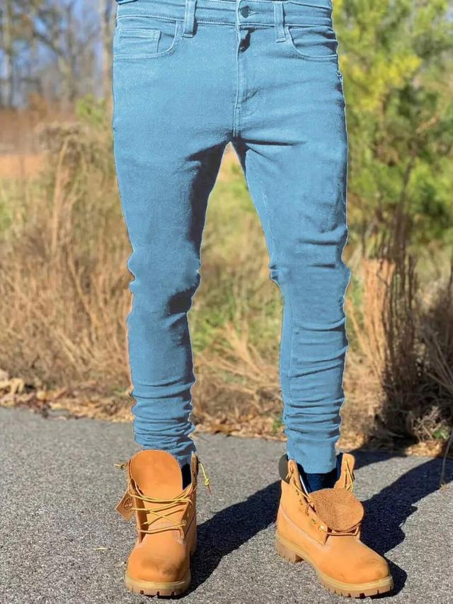 men's light blue stretch denim ripped jeans