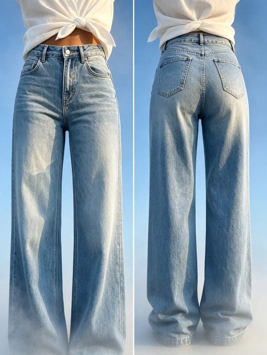 light wash high waisted wide leg denim jeans
