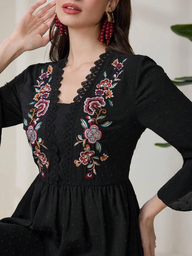 black swiss dot embroidered vacation resort dress