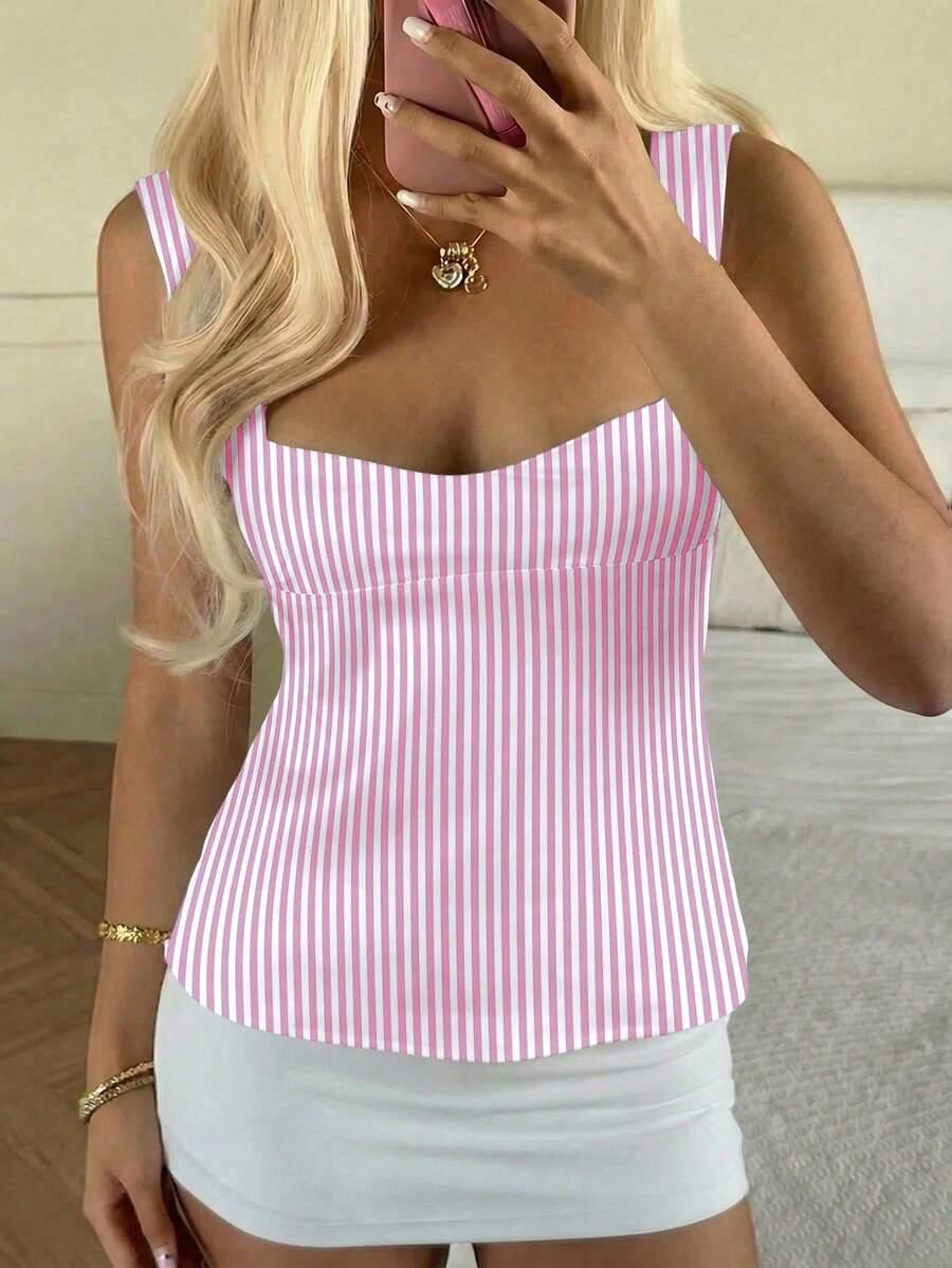 pink and white striped satin tie back camisole