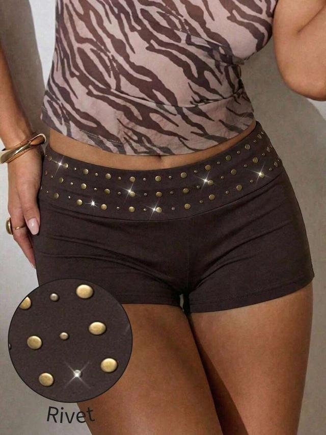 dark brown rivet embellished micro shorts