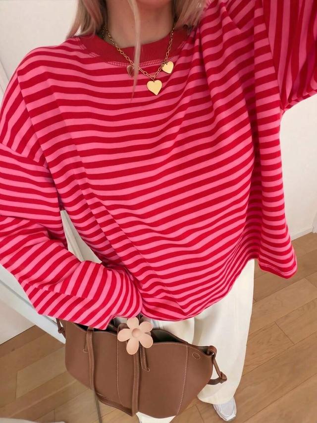 women's casual striped contrast ribbed top