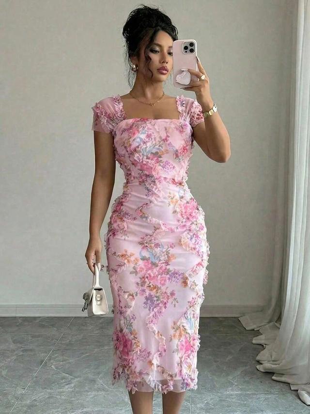 floral print ruffled midi dress