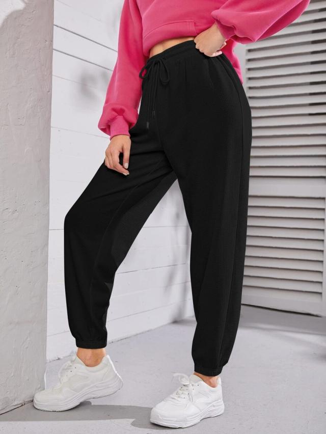 mulvari solid black drawstring waist joggers