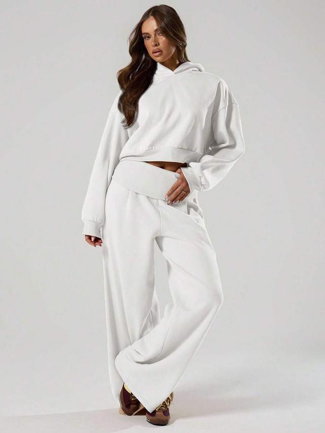 white fold over waist wide leg sweatpants