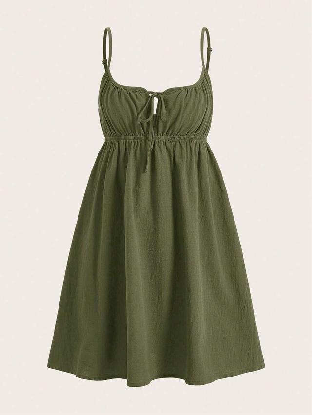 olive green tie front cami dress