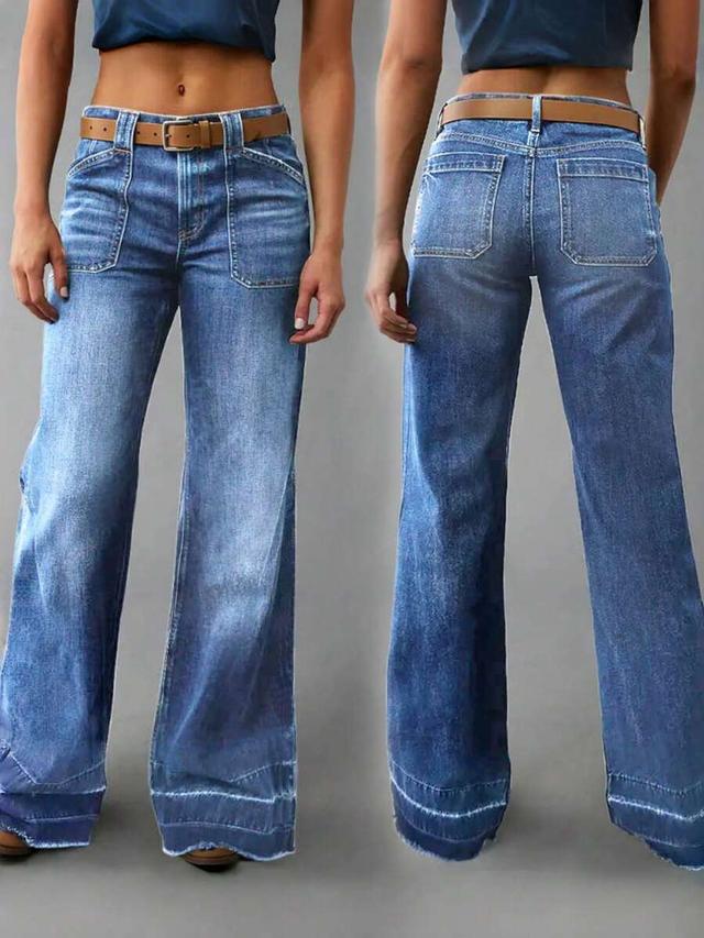 blue denim wide leg jeans with patch pockets