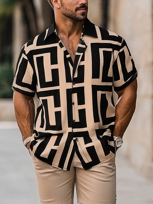 men's geometric print short sleeve button down shirt