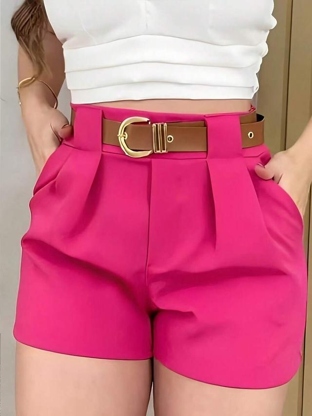 hot pink pleated wide leg casual shorts