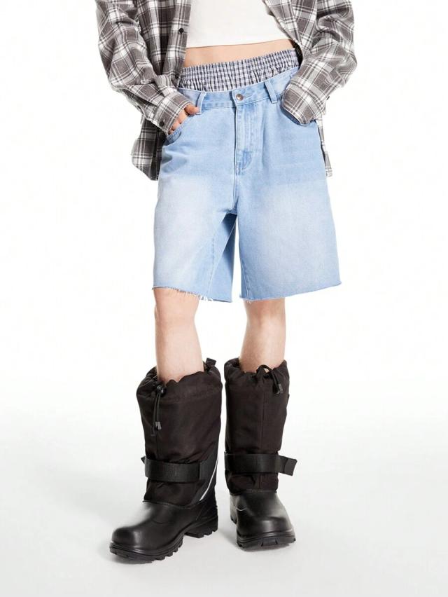 light blue washed loose casual denim shorts