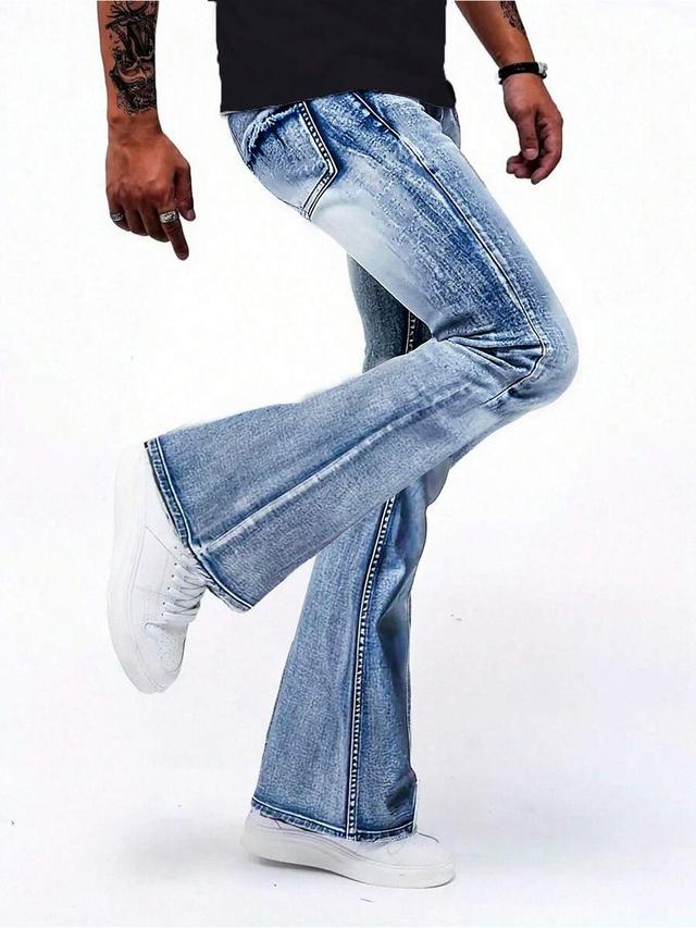 men's retro light wash slim fit flare jeans