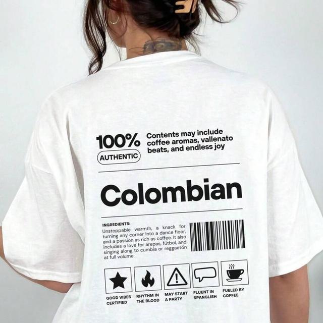 white cotton graphic t-shirt with colombian pride print