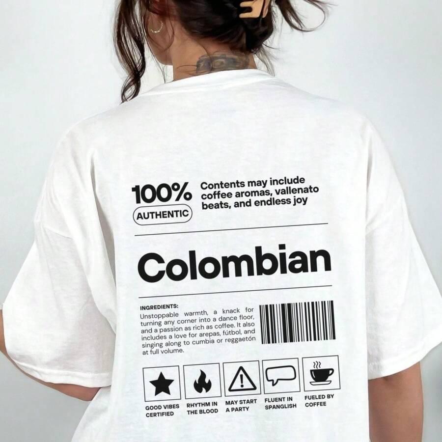 white cotton graphic t-shirt with colombian pride print