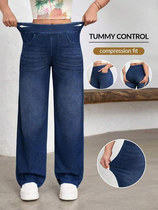 flexra women's elastic waist wide leg denim pants