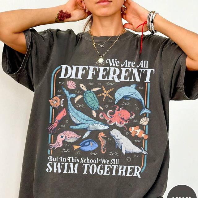 charcoal we all swim together graphic vintage wash t-shirt