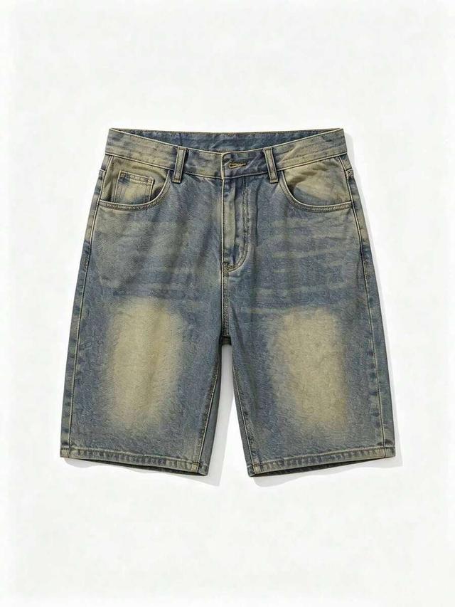 men's vintage mud wash denim baggy straight shorts