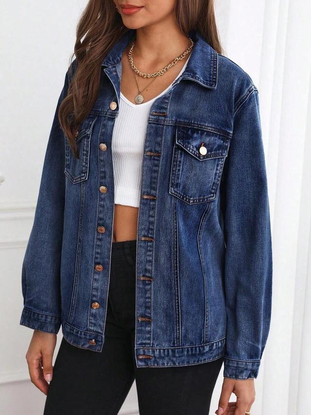 classic blue denim button up jacket