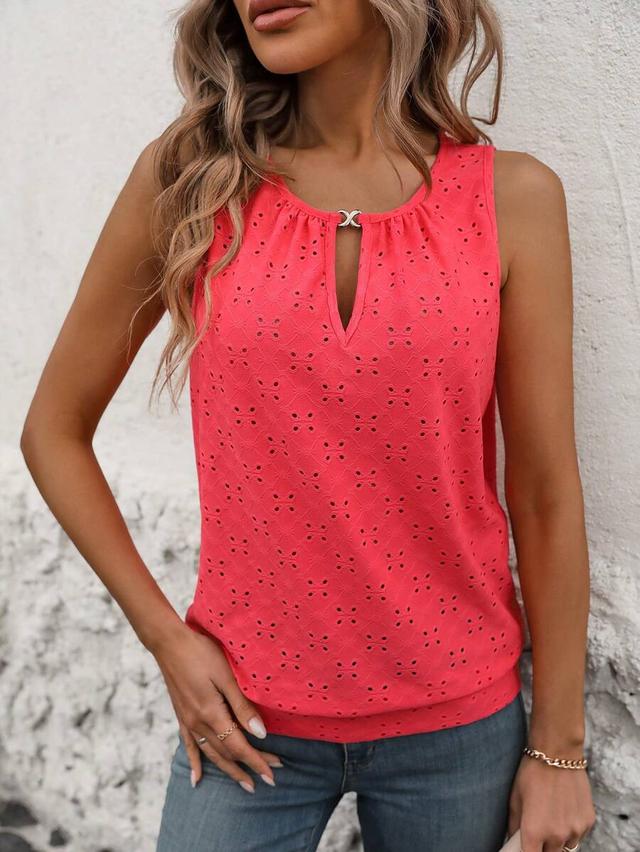 coral burnout embroidery lock hole collar tank top