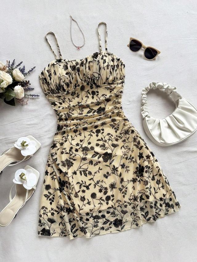 floral printed ruched bohemian summer mini dress