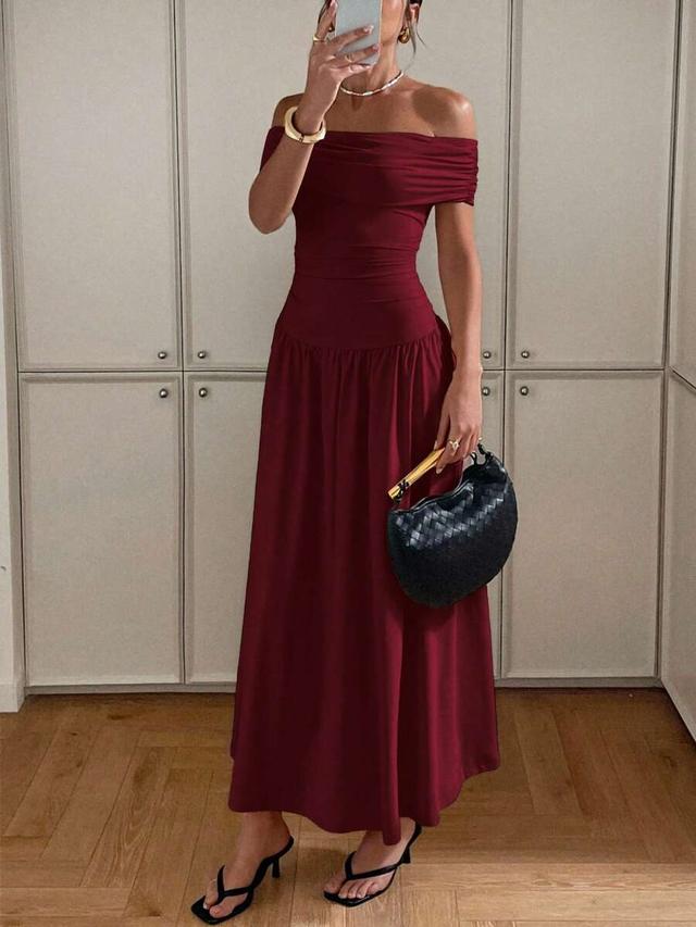 siren gaze elegant burgundy off shoulder long dress