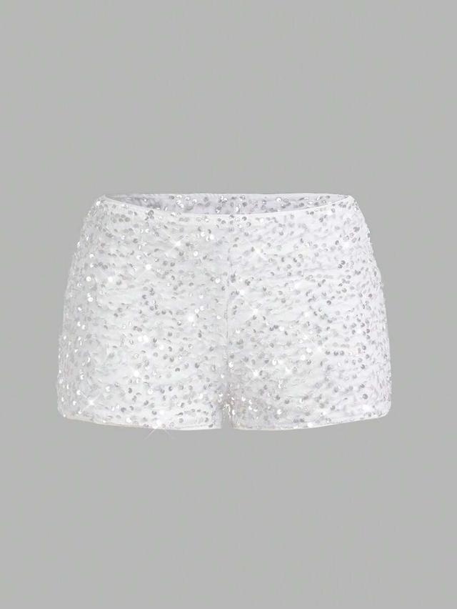 white sequin party shorts