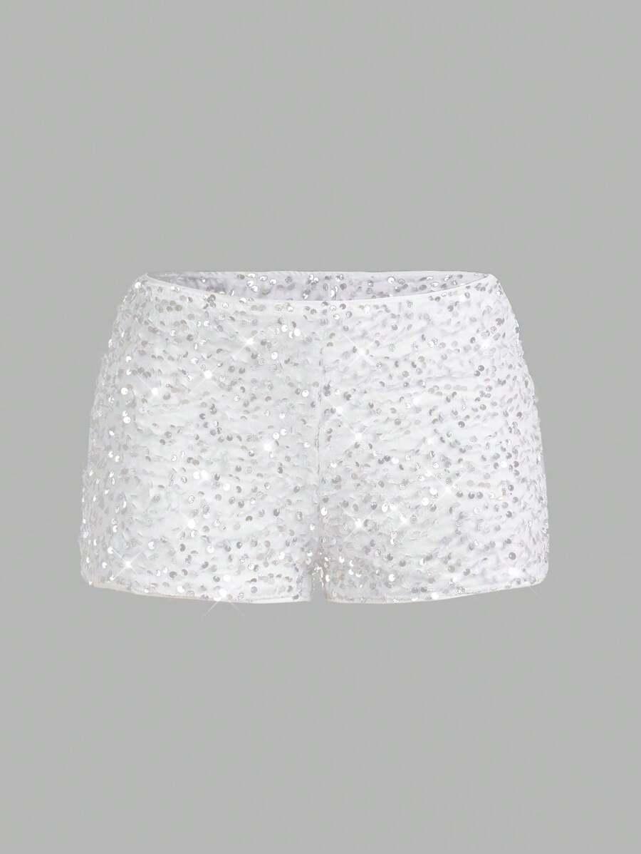 white sequin party shorts