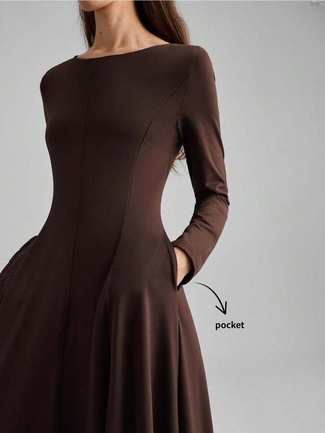 minimalist deep brown long sleeve a-line dress