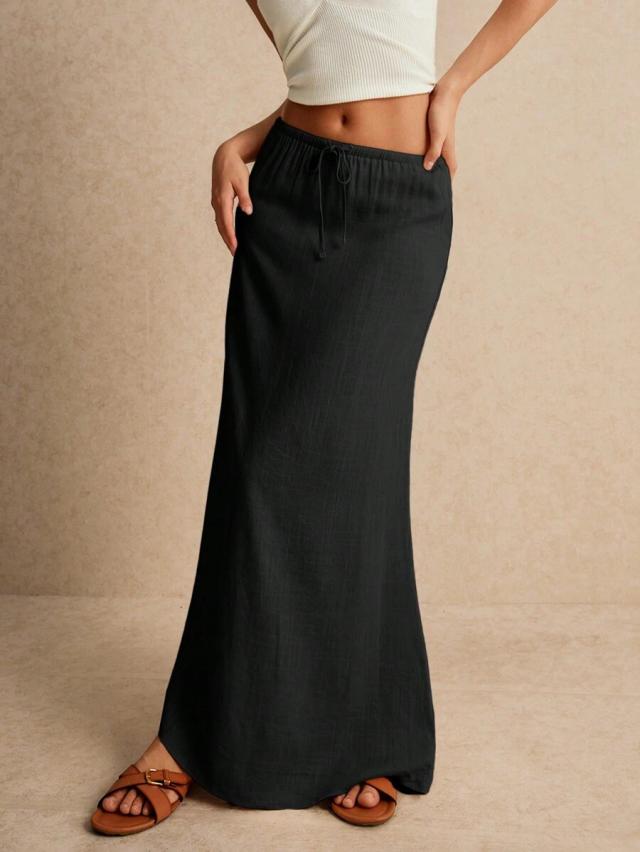poéselle women solid color minimalist drawstring skirt