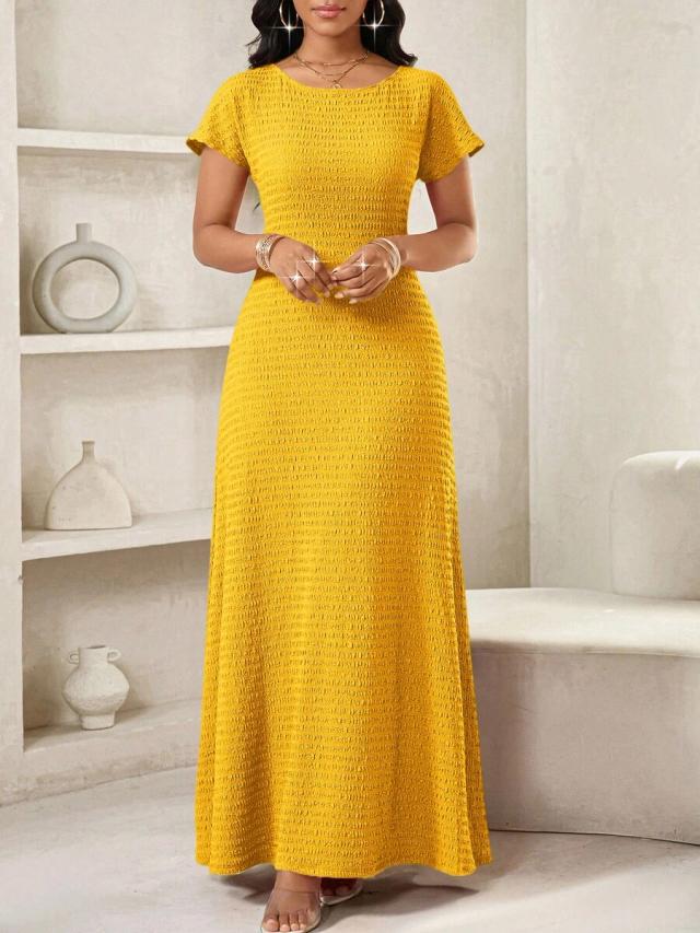 yellow textured knit maxi dress