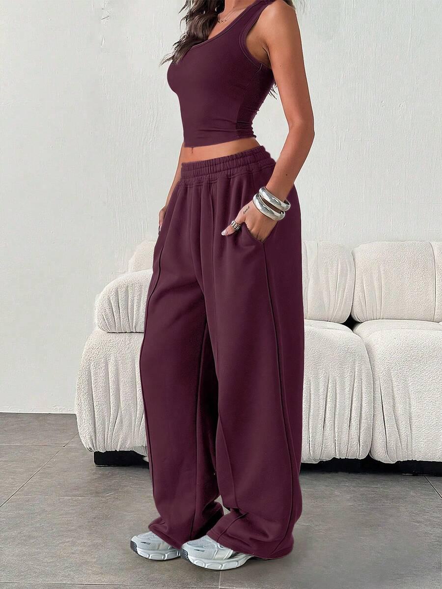 women's casual loose solid color elastic waist sweatpants