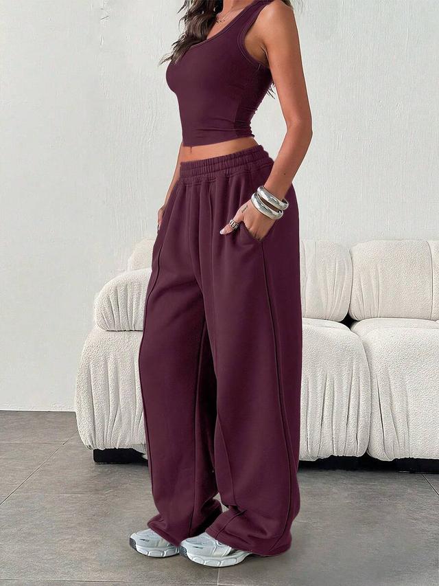 women's casual loose solid color elastic waist sweatpants