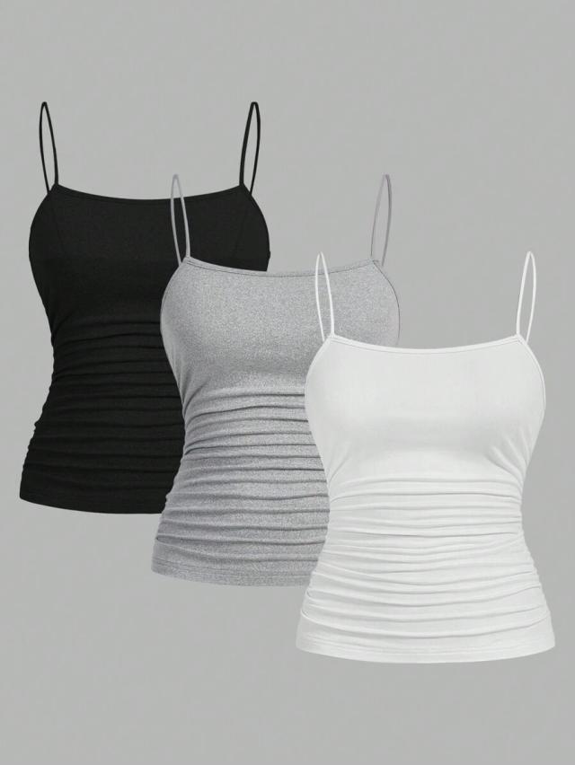 grey slim fit pleated side casual camisole top