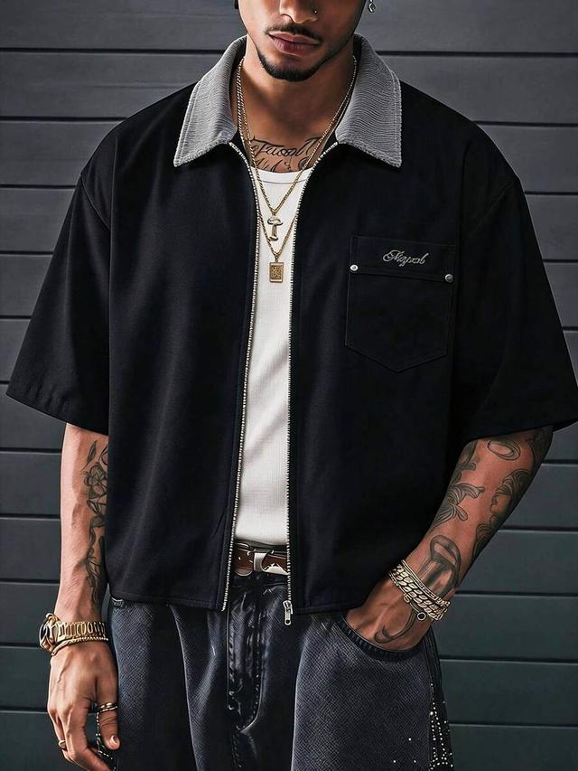 axepeak men's summer casual contrast collar shirt