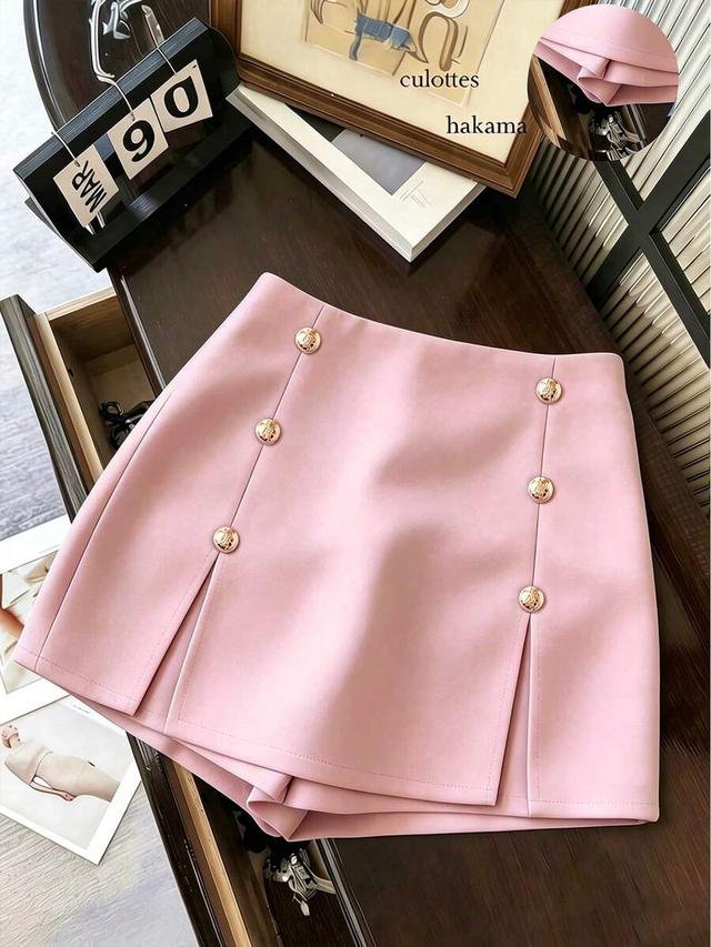 pink elegant commuter solid color shorts