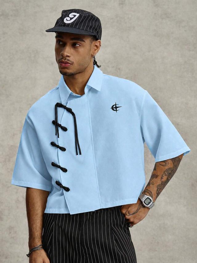 light blue boxy fit chinese style frog button shirt