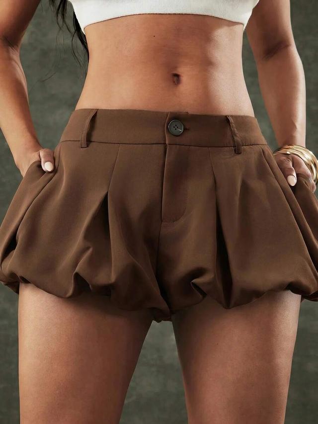 brown low waist bubble skirt shorts