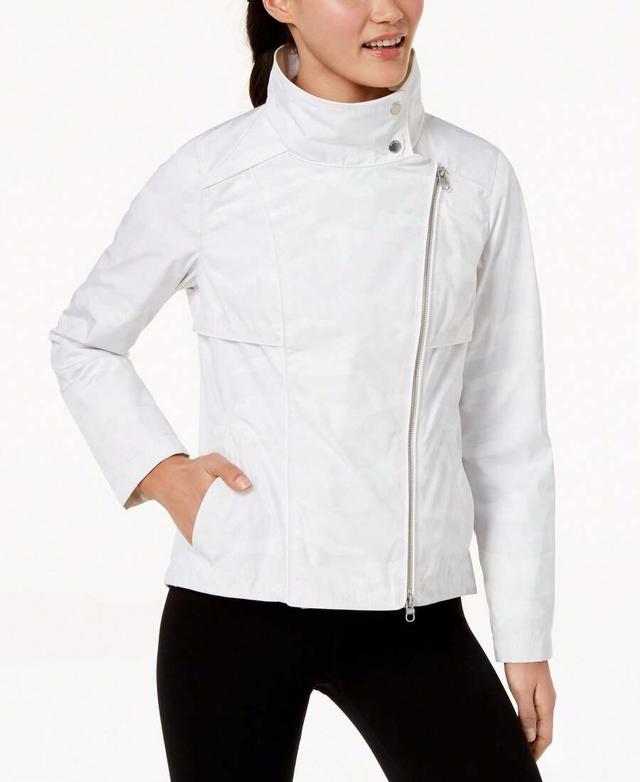 white performance asymmetrical zip hooded jacket