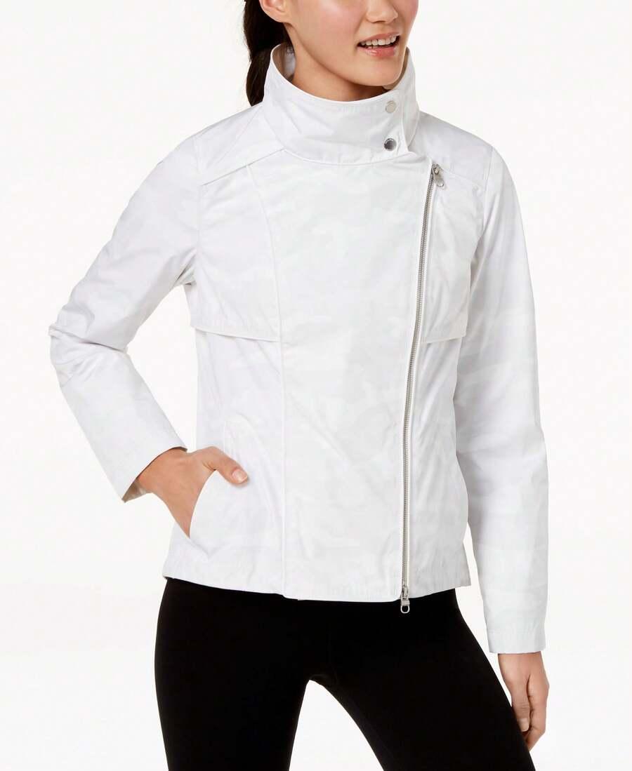 white performance asymmetrical zip hooded jacket