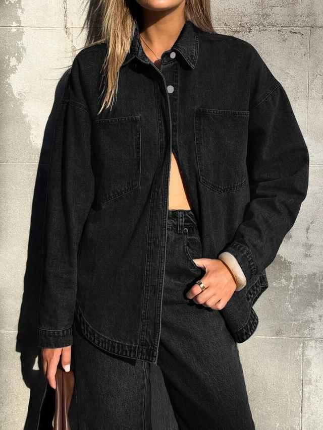oversized black denim button down shirt jacket