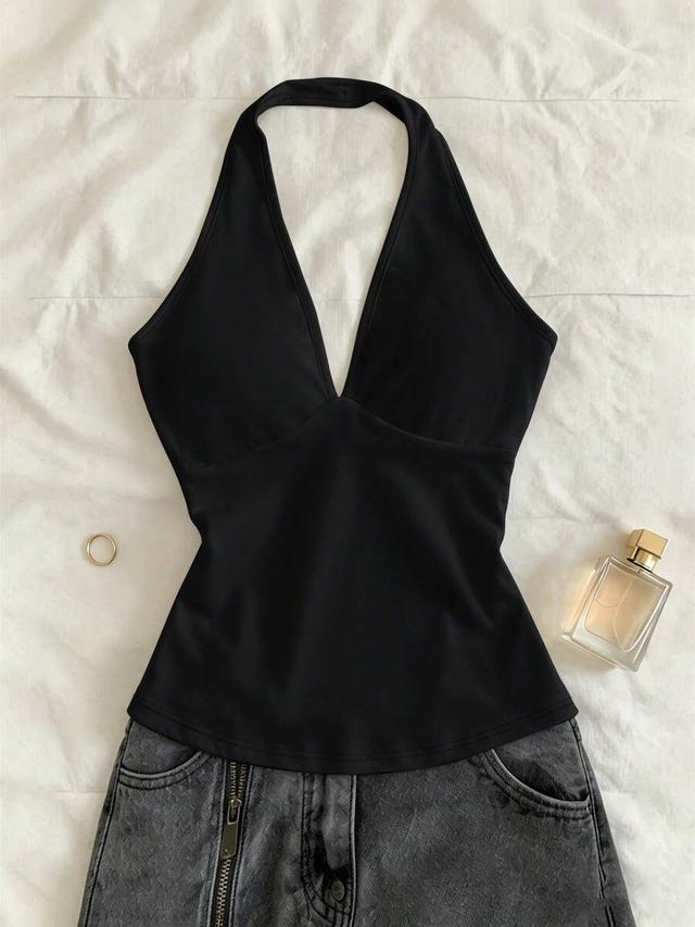 black halter neck casual y2k tank top