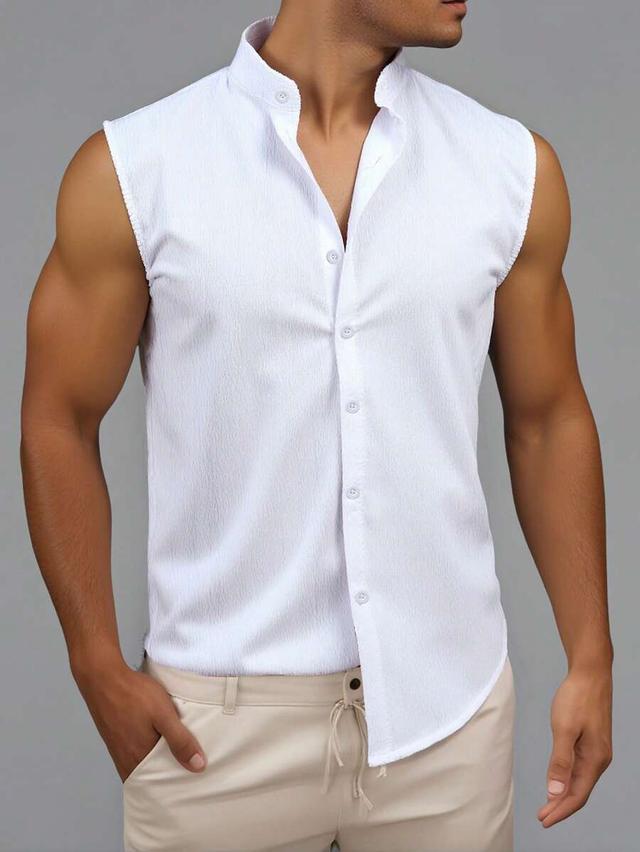 white textured button front sleeveless shirt