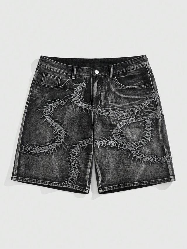 centipede print baggy denim shorts