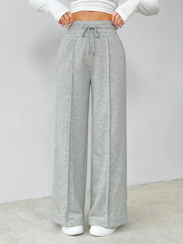 gray drawstring waist wide leg sweatpants