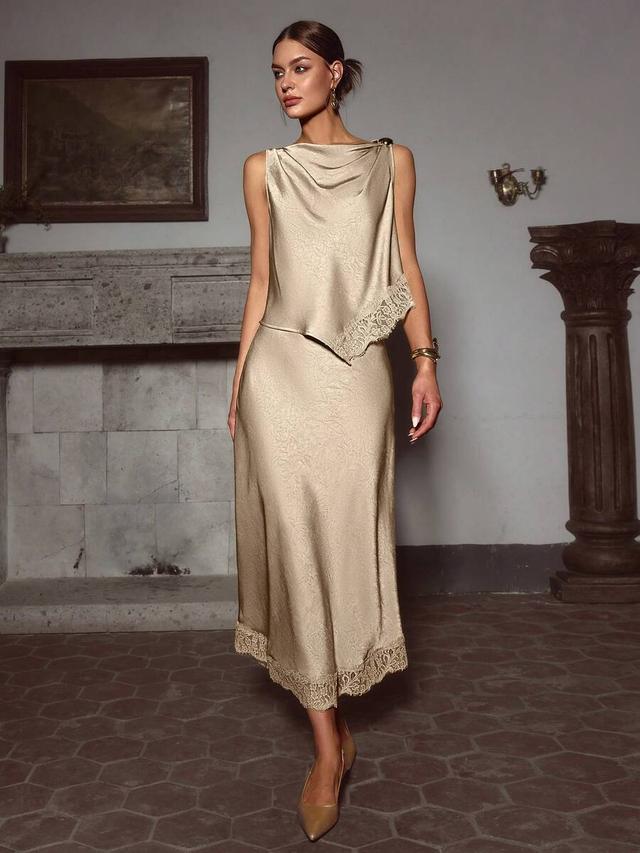 taffeta lace patchwork sleeveless top and skirt set