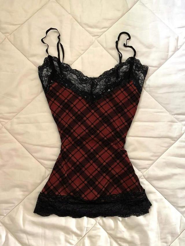 islasuriya women's summer millennium y2k plaid lace camisole