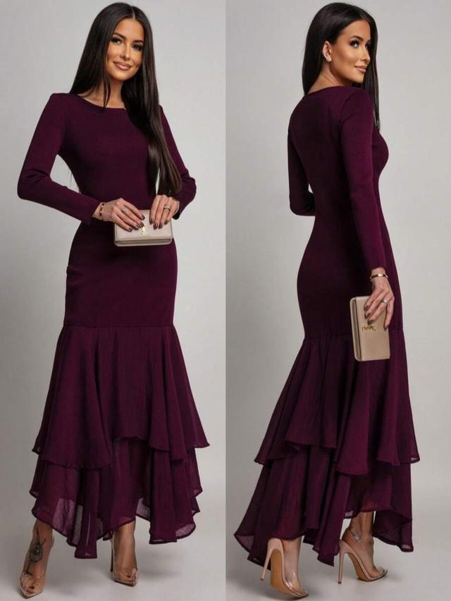 elegant long sleeve fitted dress with ruffle hem