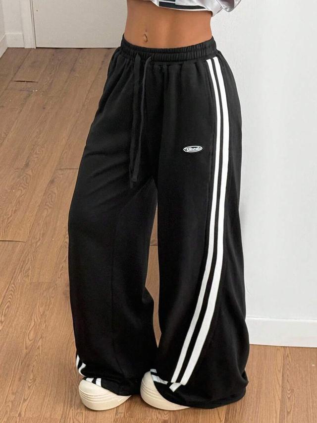 black cotton woven wide leg athleisure sweatpants