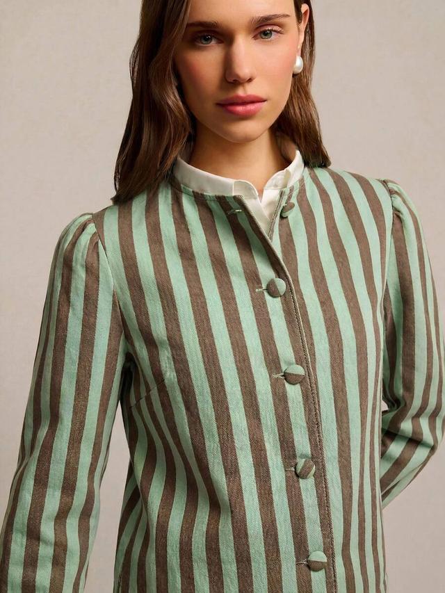 nöista striped blouse with puff shoulders and covered buttons